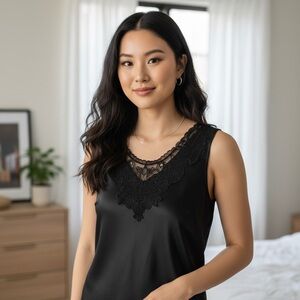 Cinema Etoile Black Lace Detail Chemise Size Small